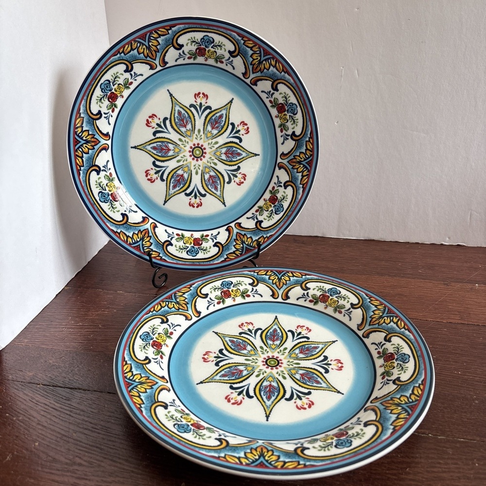 Set of 2 Euro Ceramica Zanzibar Dinner Plates‎ 10 3/4" Plate Spanish Floral Dish